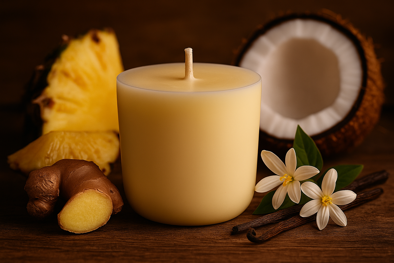 Ylura Moonlit Oasis navulbare luxe geurkaars met katoenen lont en zwoele tonen van kokosmelk, jasmijn, amber en vanille