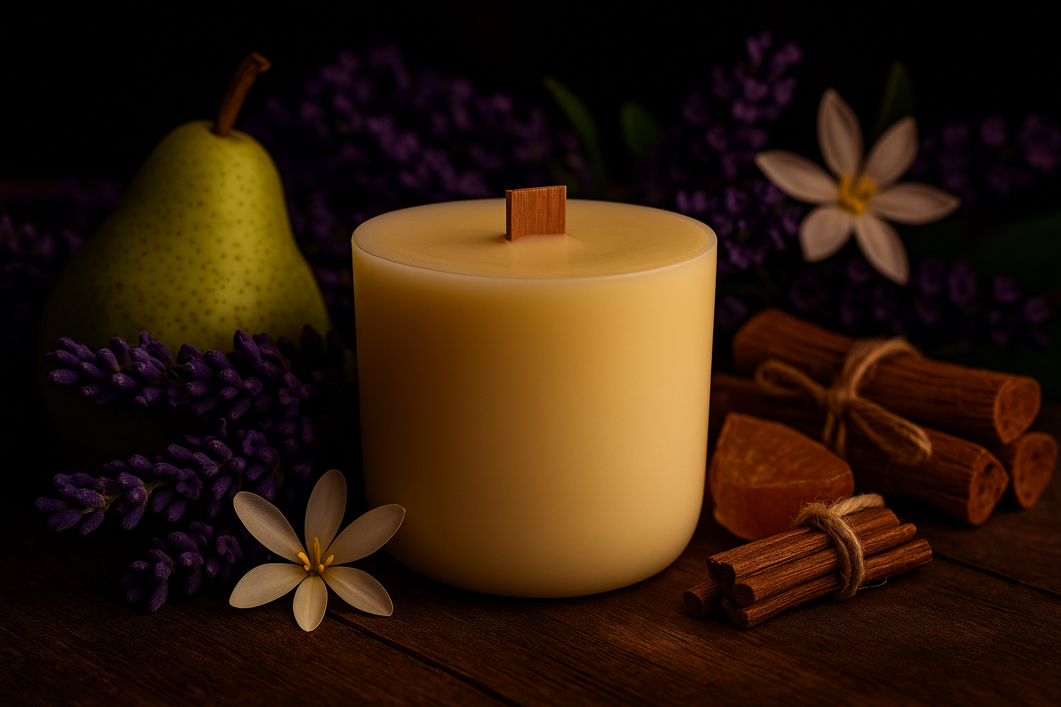 Ylura Rosewood Elegance navulbare luxe geurkaars met houten lont en bloemige tonen van jasmijn, lavendel en amber.