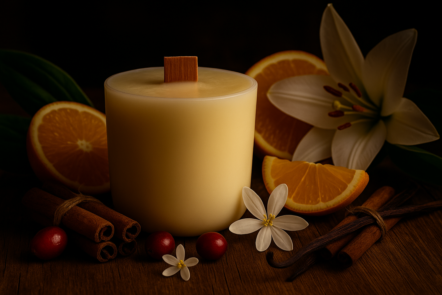 Ylura Spiced Ember navulbare luxe geurkaars met houten lont en kruidige tonen van cranberry, kaneel, sinaasappel en vanille.