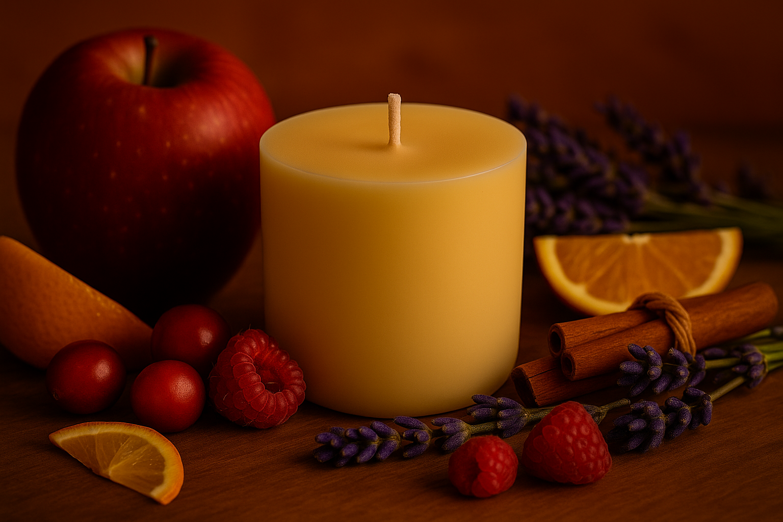 Ylura Warm Orchard navulbare luxe geurkaars met katoenen lont en warme tonen van lavendel, appel en sinaasappel.