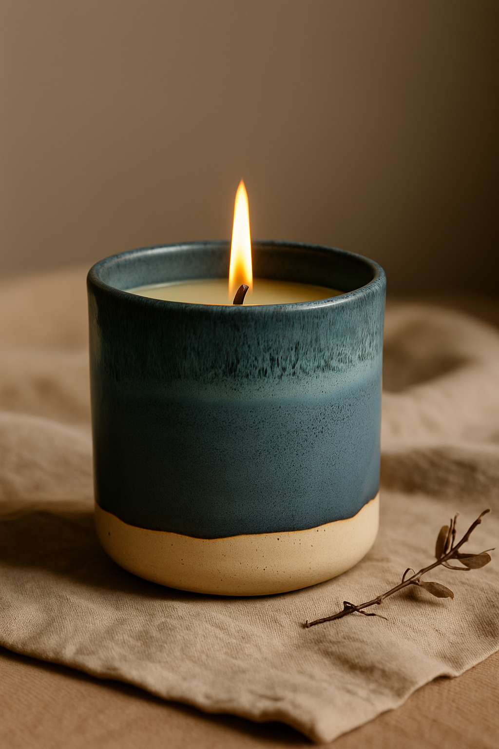 Ylura keramische kaarshouder Dusk blauw grijs geglazuurd