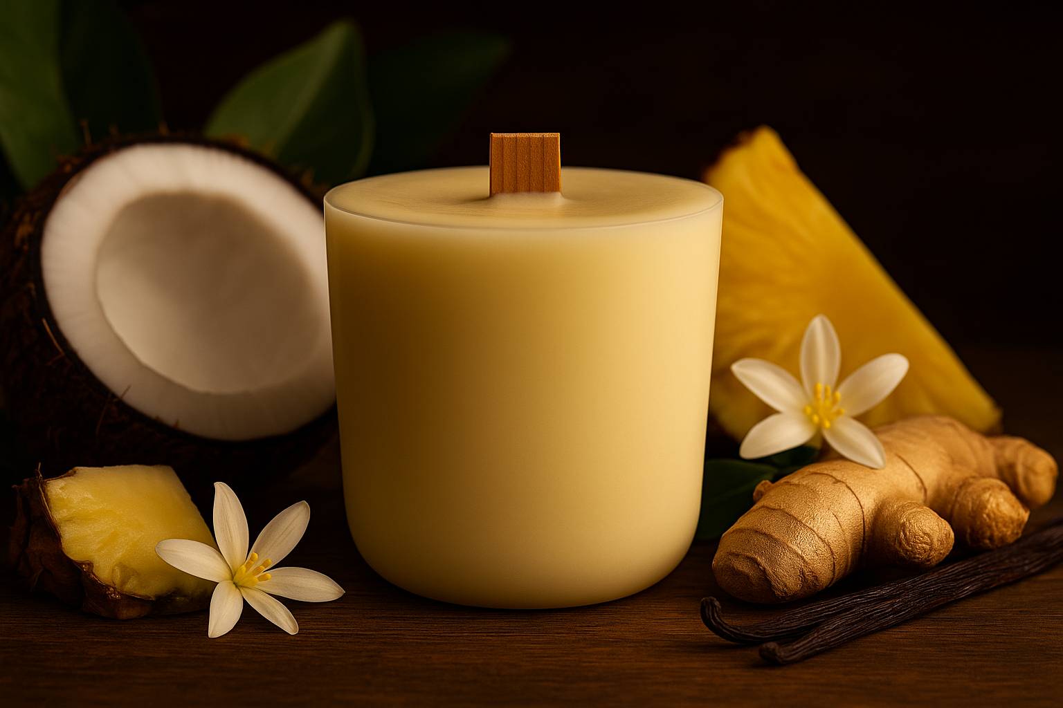 Ylura Moonlit Oasis navulbare luxe geurkaars met katoenen lont en zwoele tonen van kokosmelk, jasmijn, amber en vanille