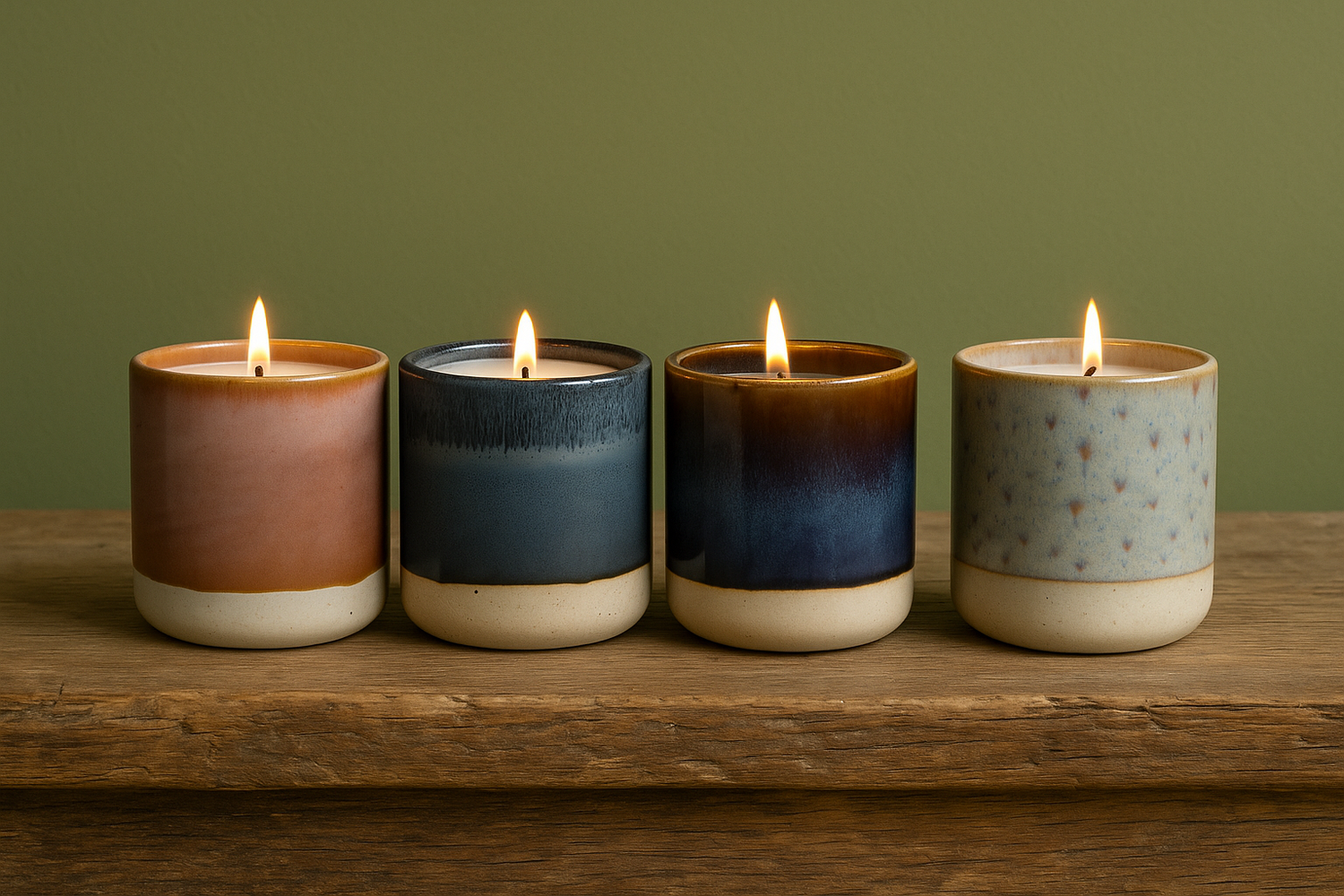 Ylura keramische kaarshouders met brandende kaars 